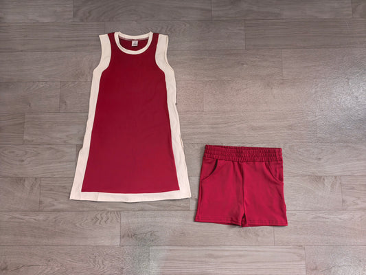 Baby Girls Sleeveless White Maroon Yoga Active Split Skirt Short Clothes Set Preorder