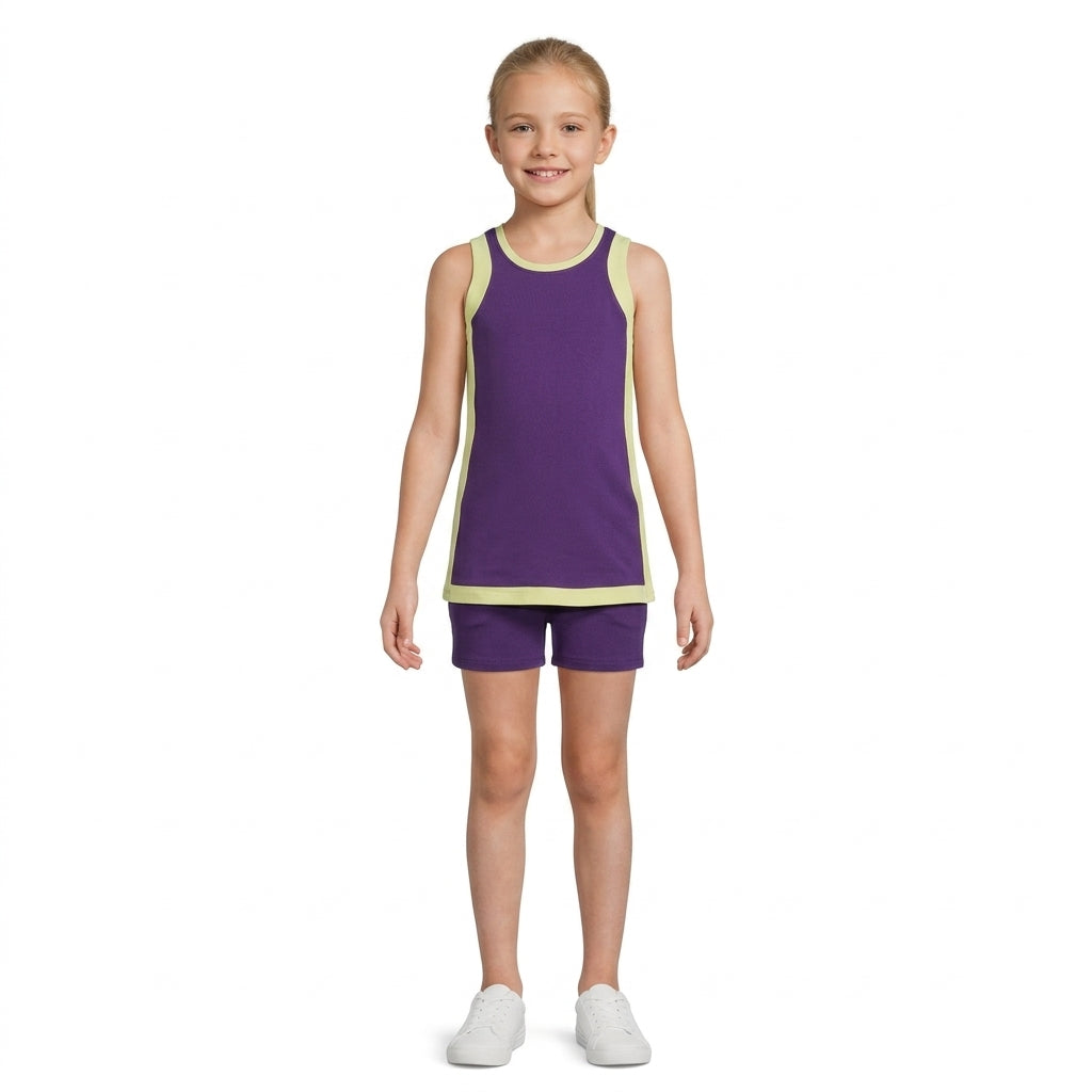 Baby Girls Yellow Purple Split Dress Tunic Pockets Short Yoga Active Clothes Set