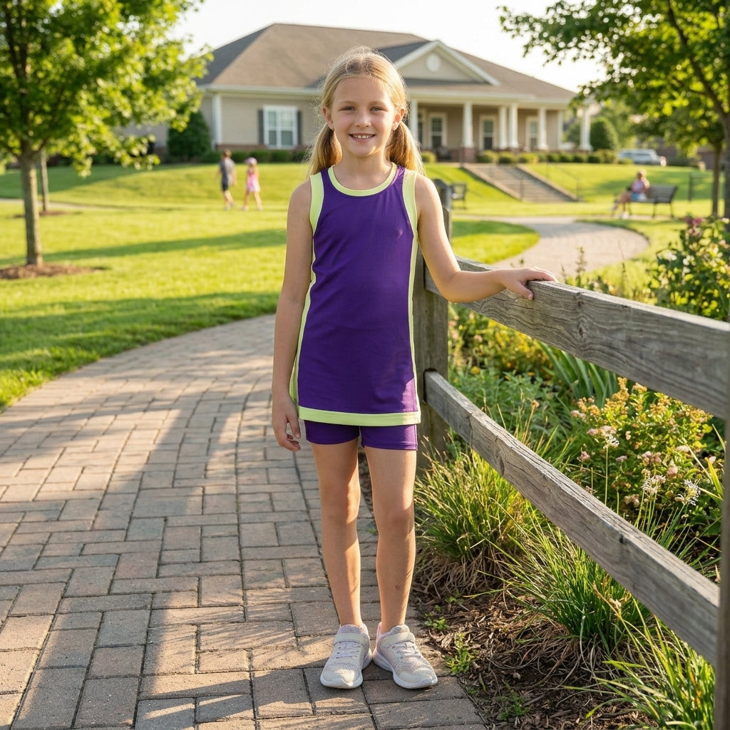 Baby Girls Yellow Purple Split Dress Tunic Pockets Short Yoga Active Clothes Set
