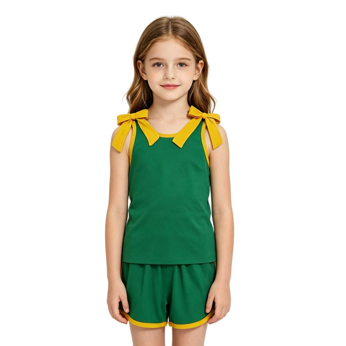 Baby Girls Green Gold Bows Sleeveless Vest Top Short Clothes Set