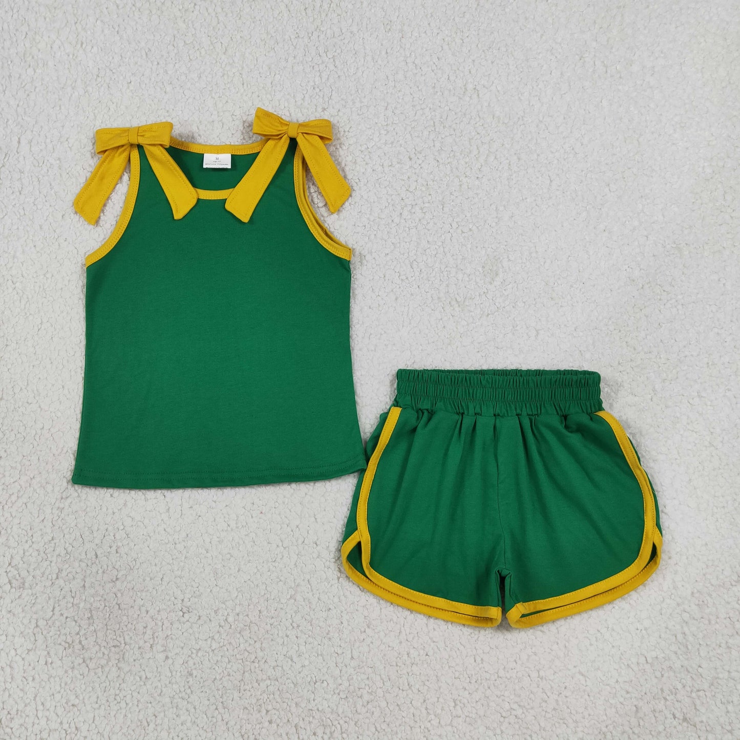 Baby Girls Green Gold Bows Sleeveless Vest Top Short Clothes Set