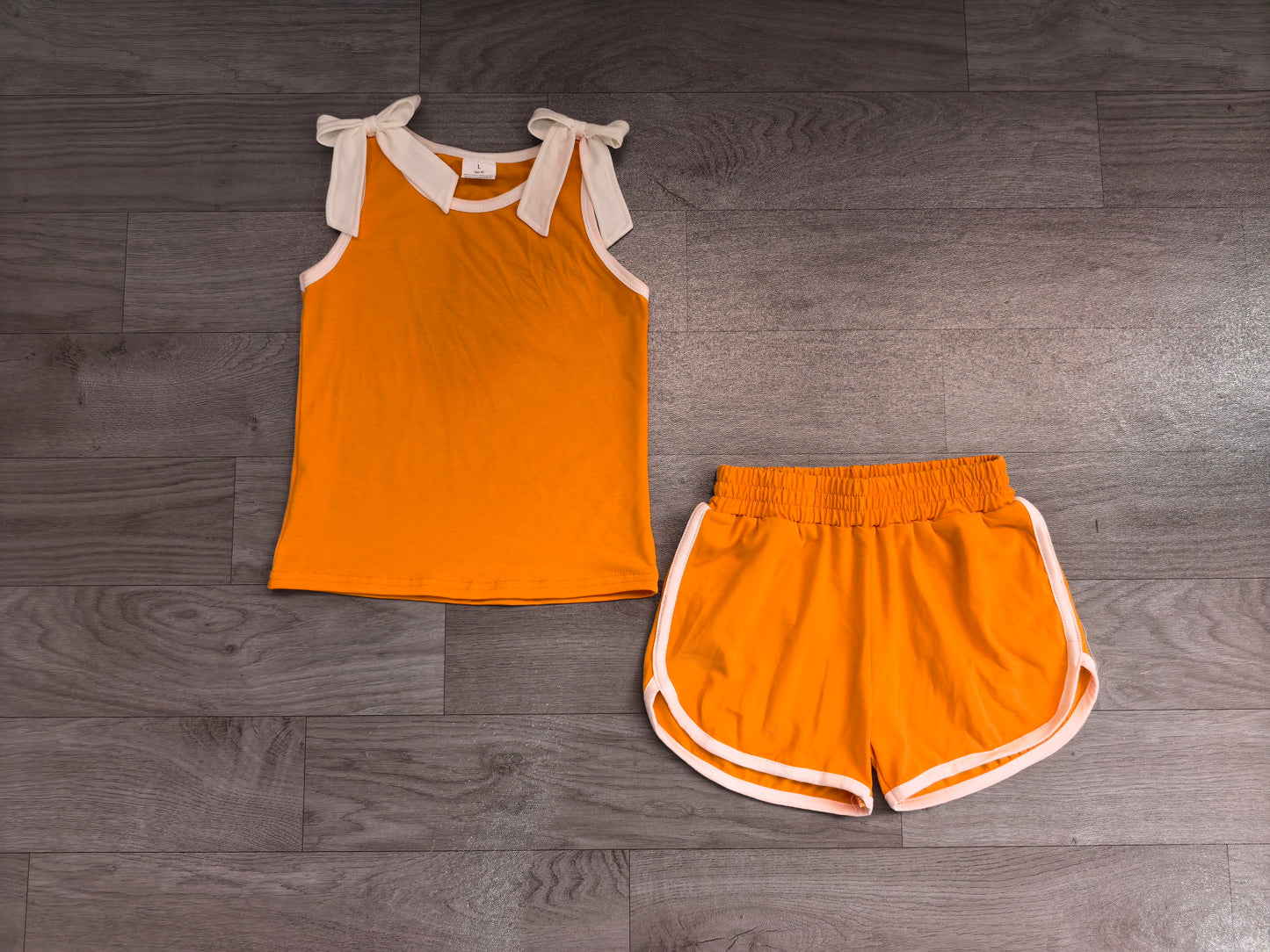 Baby Girls Orange White Bows Sleeveless Vest Top Short Clothes Sets Preorder