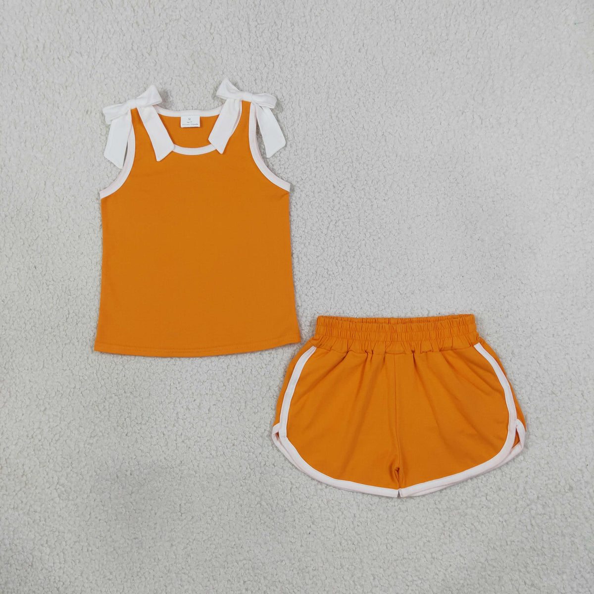 Baby Girls Orange White Bows Sleeveless Vest Pockets Short Clothes Sets