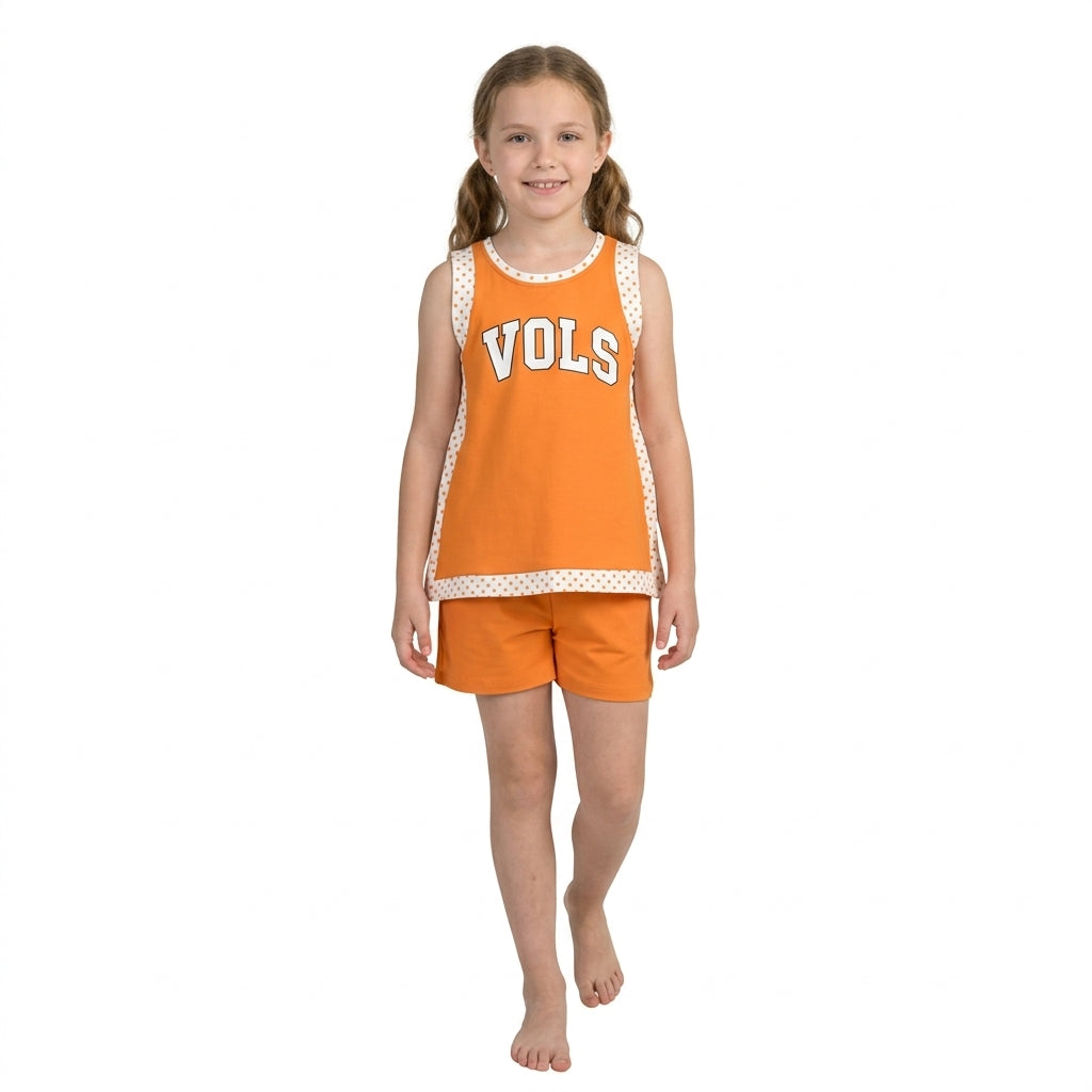 Baby Girls Orange Polka Dots Vinyl Vols Split Tunic Pockets Short Yoga Active Team Clothes Sets