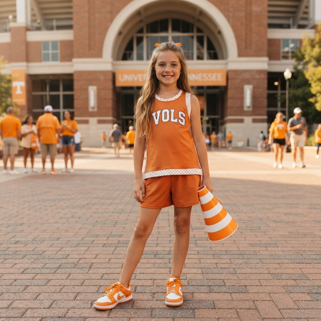 Baby Girls Orange Polka Dots Vinyl Vols Split Tunic Pockets Short Yoga Active Team Clothes Sets