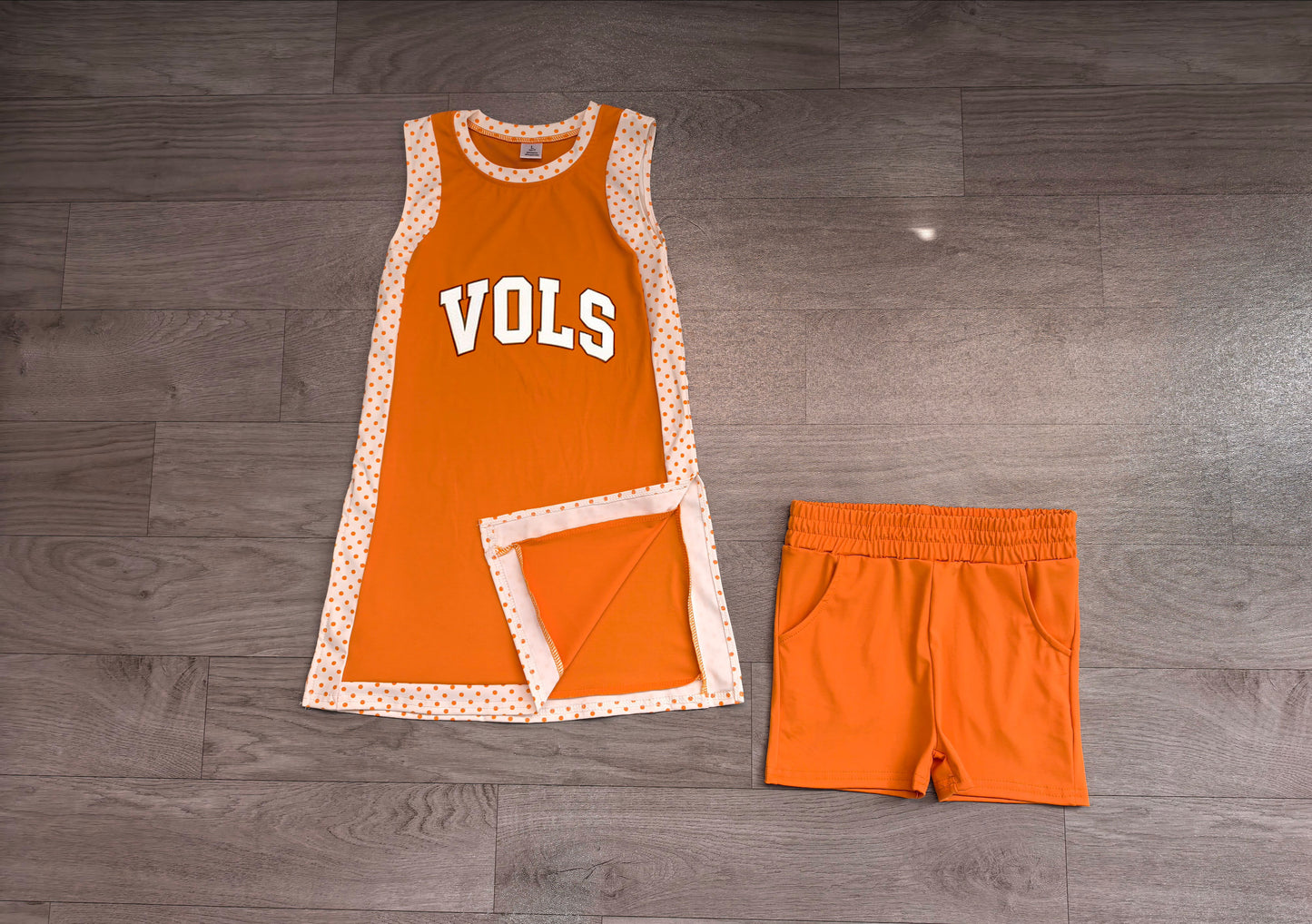 Baby Girls Orange Polka Dots Vols Split Tunic Short Yoga Active Team Clothes Sets Preorder