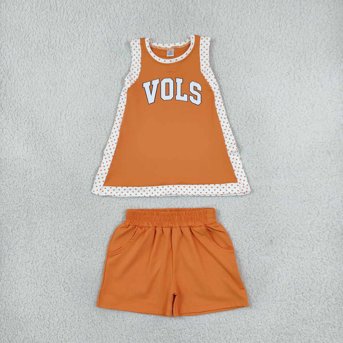 Baby Girls Orange Polka Dots Vinyl Vols Split Tunic Pockets Short Yoga Active Team Clothes Sets