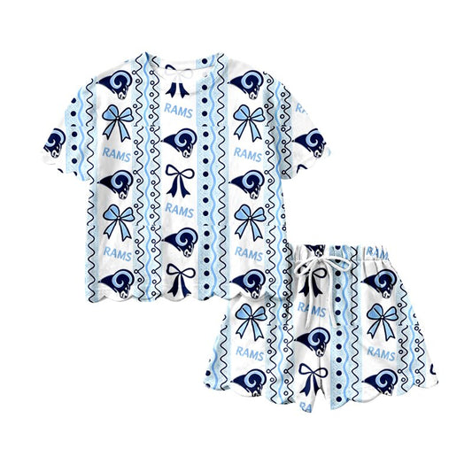 Baby Girls Rams Bows Stripe Top Short Team Scallop Clothes Sets Preorder