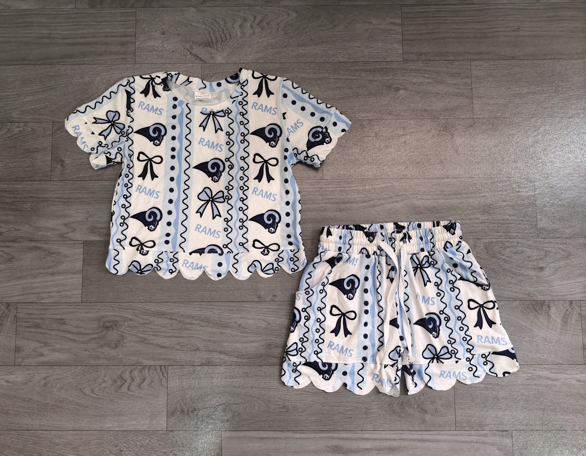 Baby Girls Rams Bows Stripe Top Short Team Scallop Clothes Sets Preorder