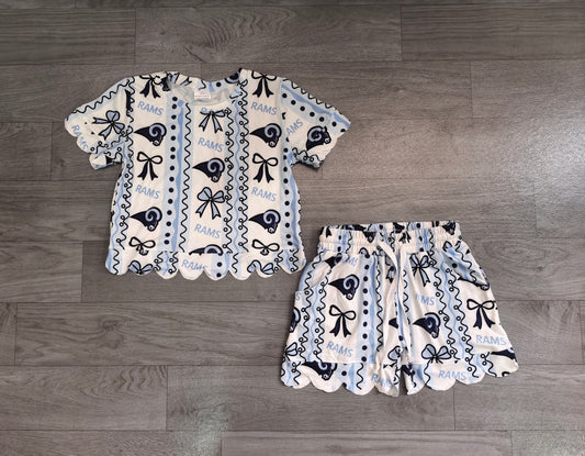 Baby Girls Rams Bows Stripe Top Short Team Scallop Clothes Sets Preorder
