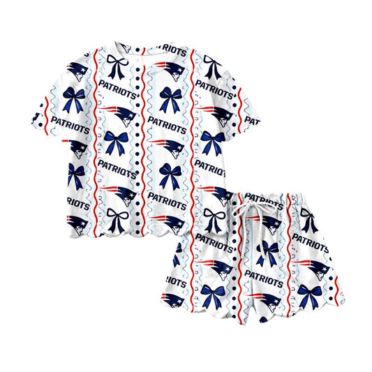 Baby Girls Patriots Bows Stripe Top Short Team Scallop Clothes Sets Preorder