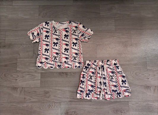 Baby Girls Patriots Bows Stripe Top Short Team Scallop Clothes Sets Preorder