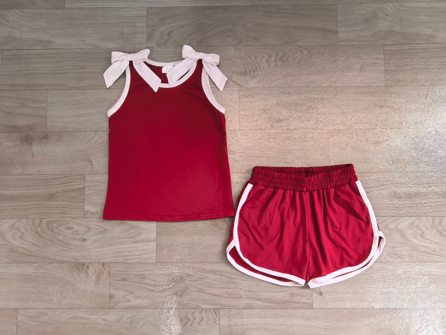 Baby Girls Maroon White Bows Sleeveless Vest Top Short Clothes Sets Preorder