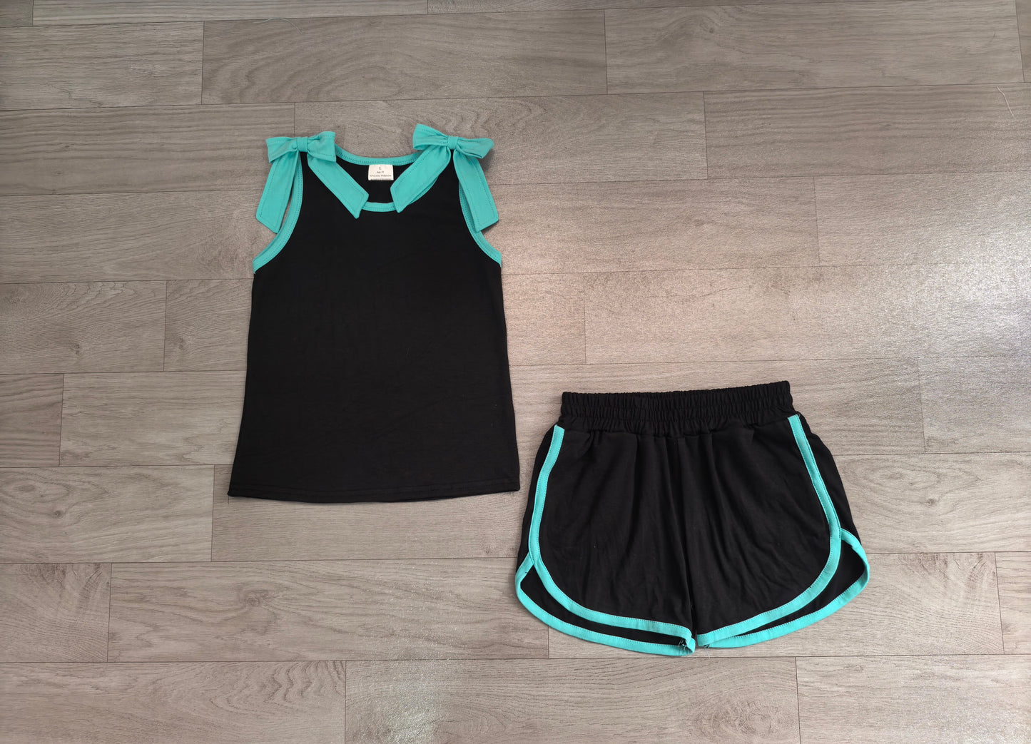 Baby Girls Black Lake Blue Bows Sleeveless Vest Short Clothes Sets Preorder