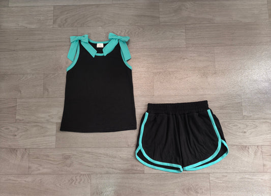 Baby Girls Black Lake Blue Bows Sleeveless Vest Short Clothes Sets Preorder