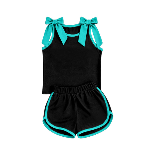Baby Girls Black Lake Blue Bows Sleeveless Vest Short Clothes Sets Preorder