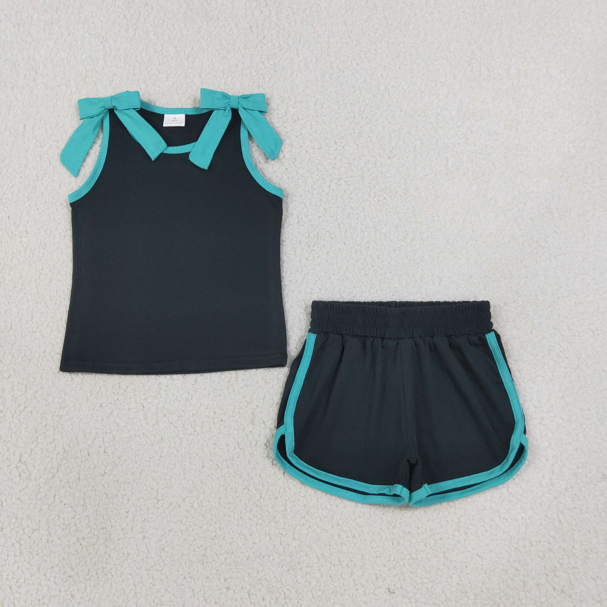 Baby Girls Black Lake Blue Bows Sleeveless Vests Pockets Short Clothes Sets