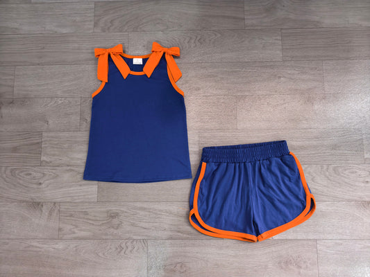 Baby Girls Hot Blue Orange Bows Sleeveless Vest Short Clothes Sets Preorder