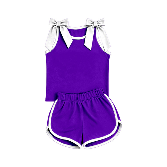 Baby Girls Purple White Bows Sleeveless Vest Top Short Clothes Sets Preorder