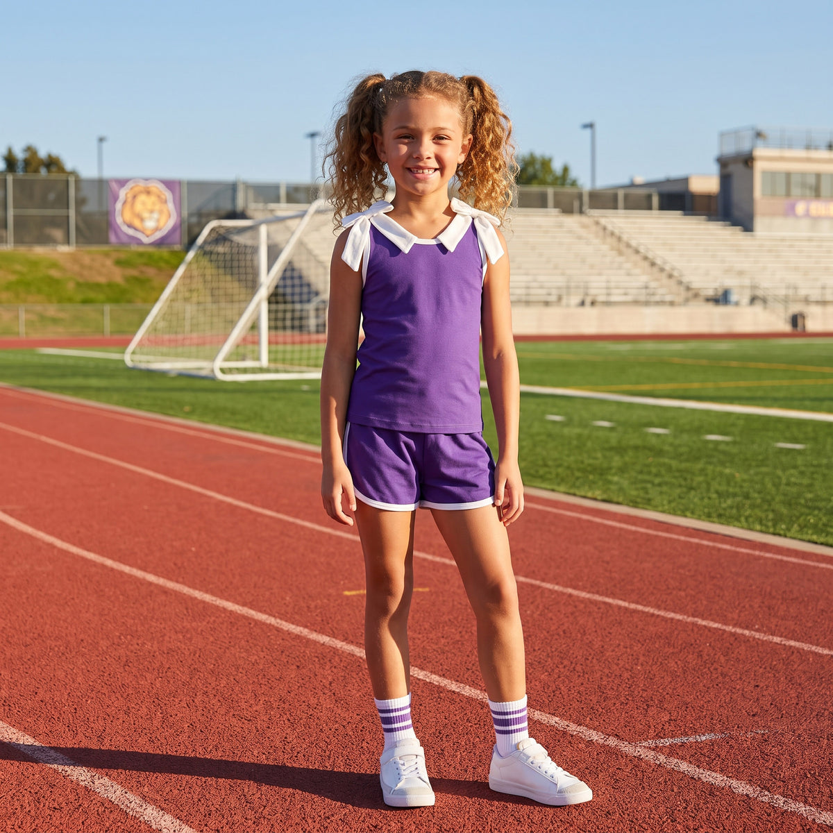 Baby Girls Purple White Bows Sleeveless Vests Pockets Short Clothes Sets