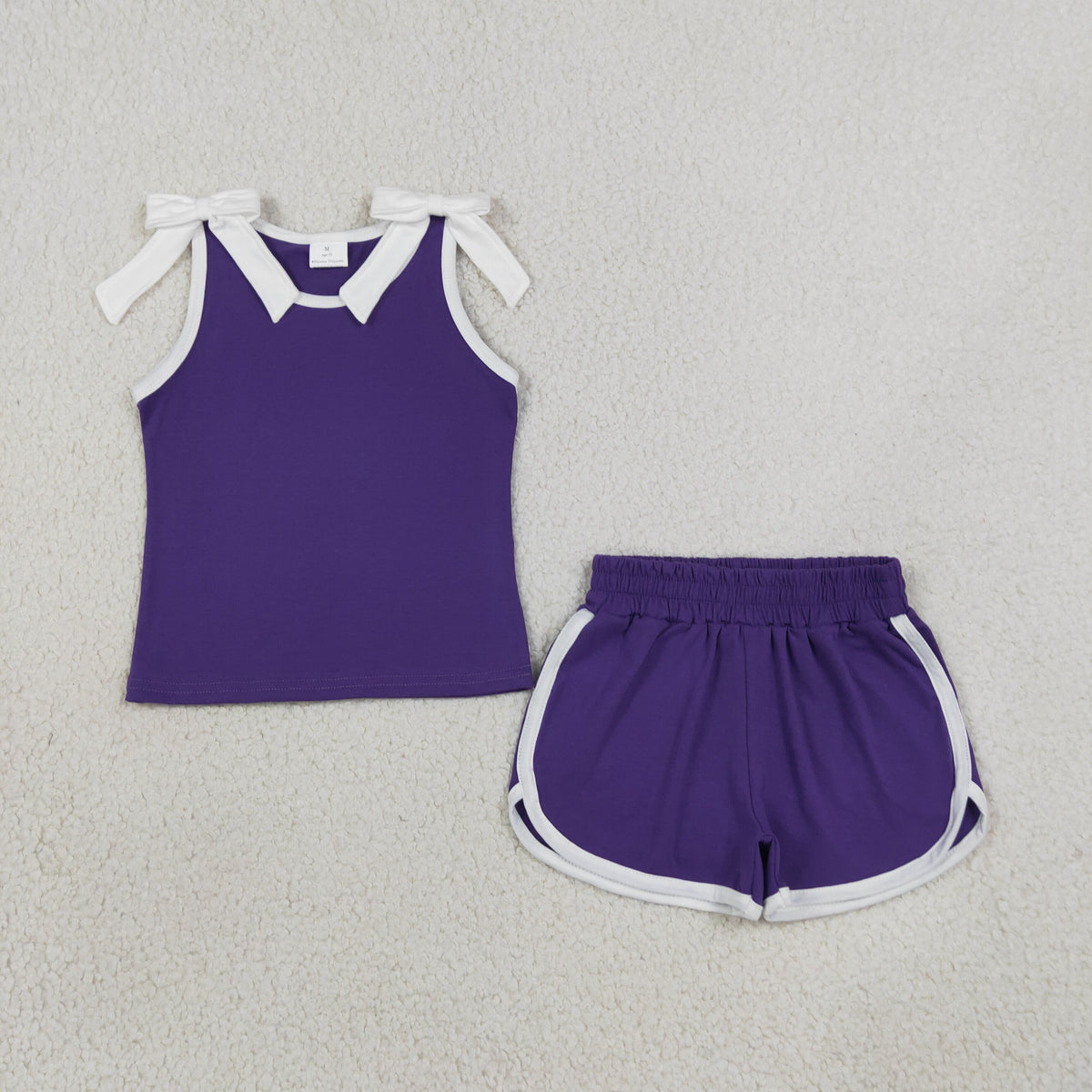 Sibing Preorder Baby Girls Cotton Bows Sleeveless Top Short Clothes Sets