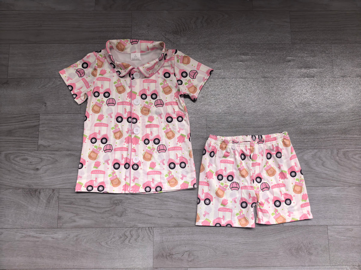 Baby Girls Pink Golf Buttons Shirt Shorts Pajamas Outfits Sets Preorder