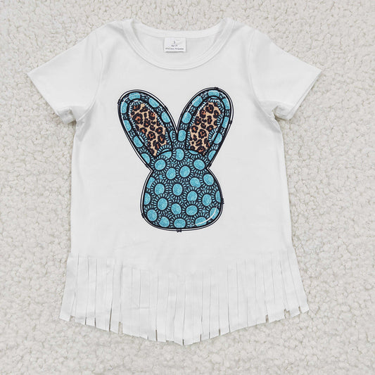Sibling Baby Girls Turquoise Short Sleeve Tassel Shirts Tops