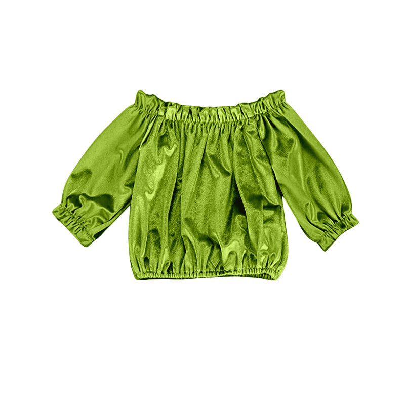 Baby Girls Velvet Green Off Shoulder Elastic shirts tops preorder