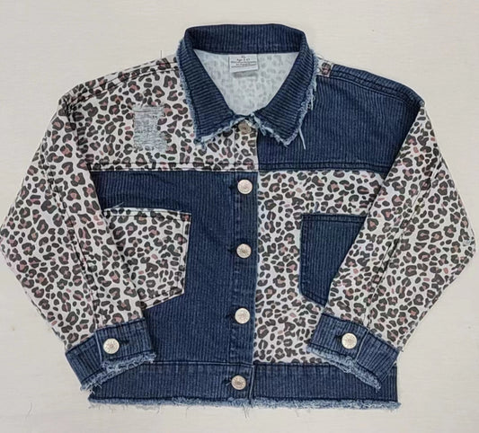 Baby Girls Denim Leopard Patchwork Long Sleeve Jackets Cardigans