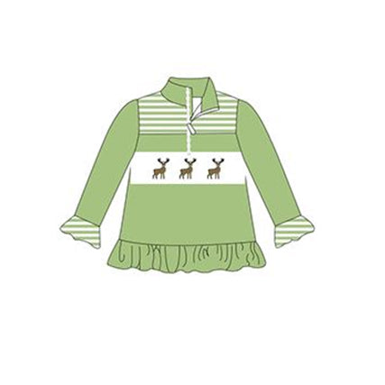 Baby Girls Deer Ruffle Long Sleeve Pullover Zip Tops preorder