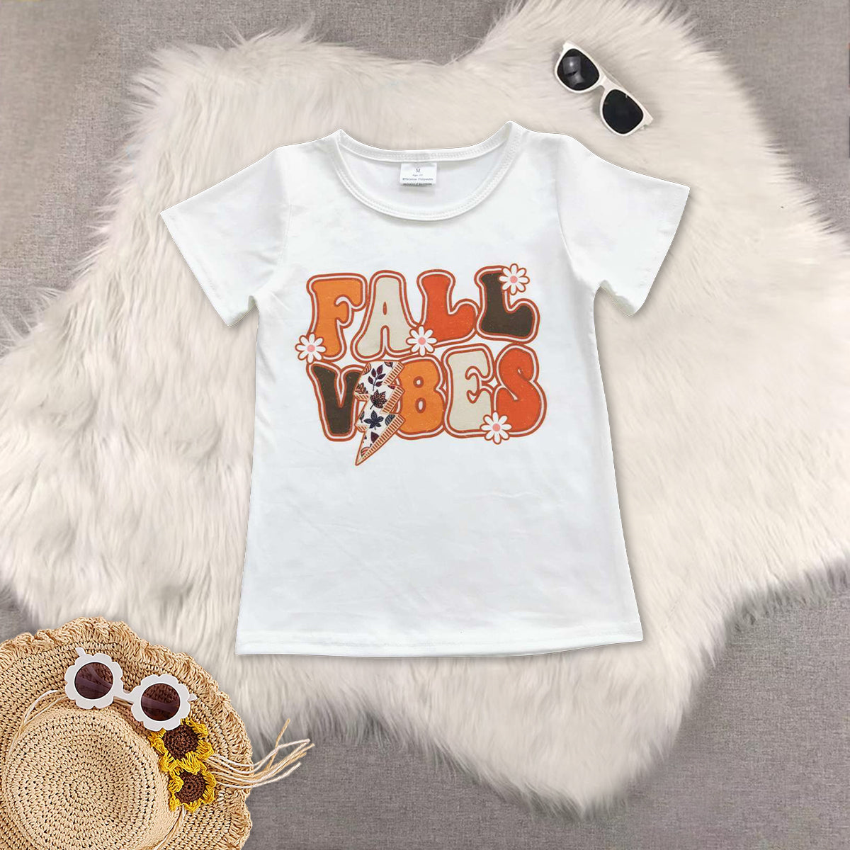 Sibling Baby Girls Short Sleeves Fall Vibes Tee Shirts Top