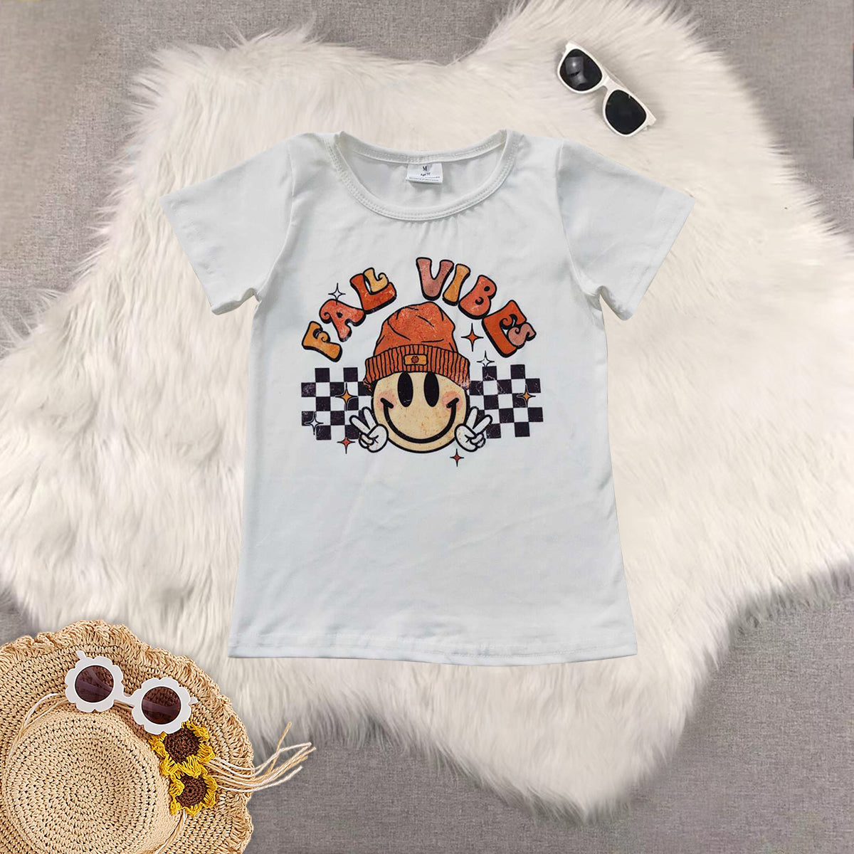 Sibling Baby Girls Short Sleeves Fall Vibes Tee Shirts Top