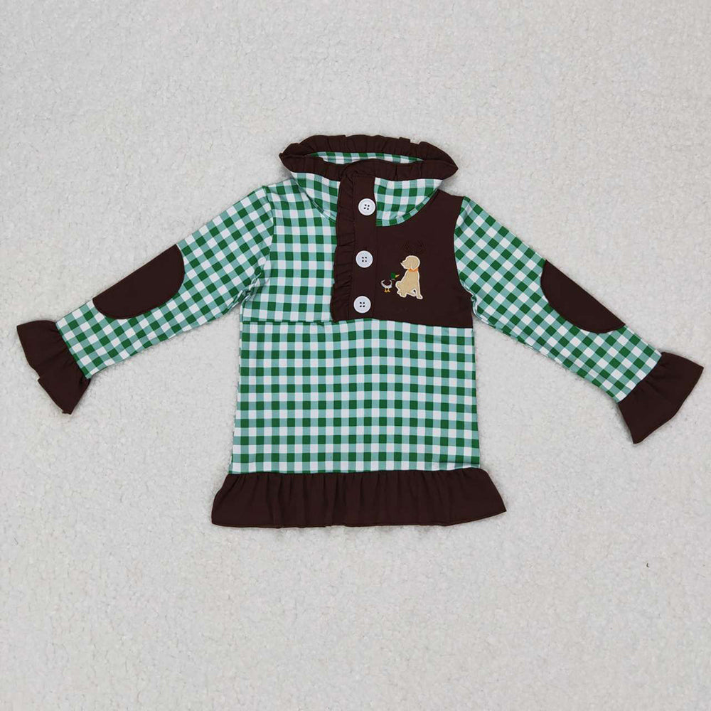 Sibling Girls Baby Boys Hunting Green Checkered Pullover Tee Shirt Tops