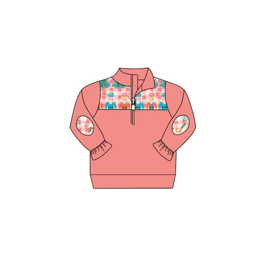 Baby Girls Pink Christmas Horse Ruffle Zip Pullover Tops preorder