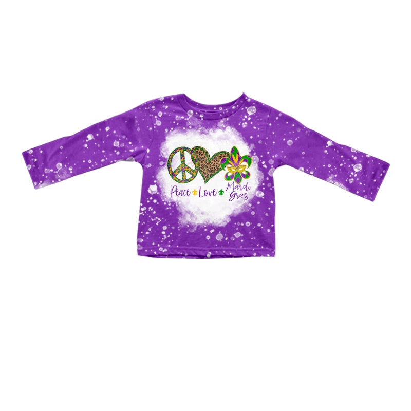 Baby Girls Peace Love Mardi Gras Long Sleeve Shirts Tops preorder