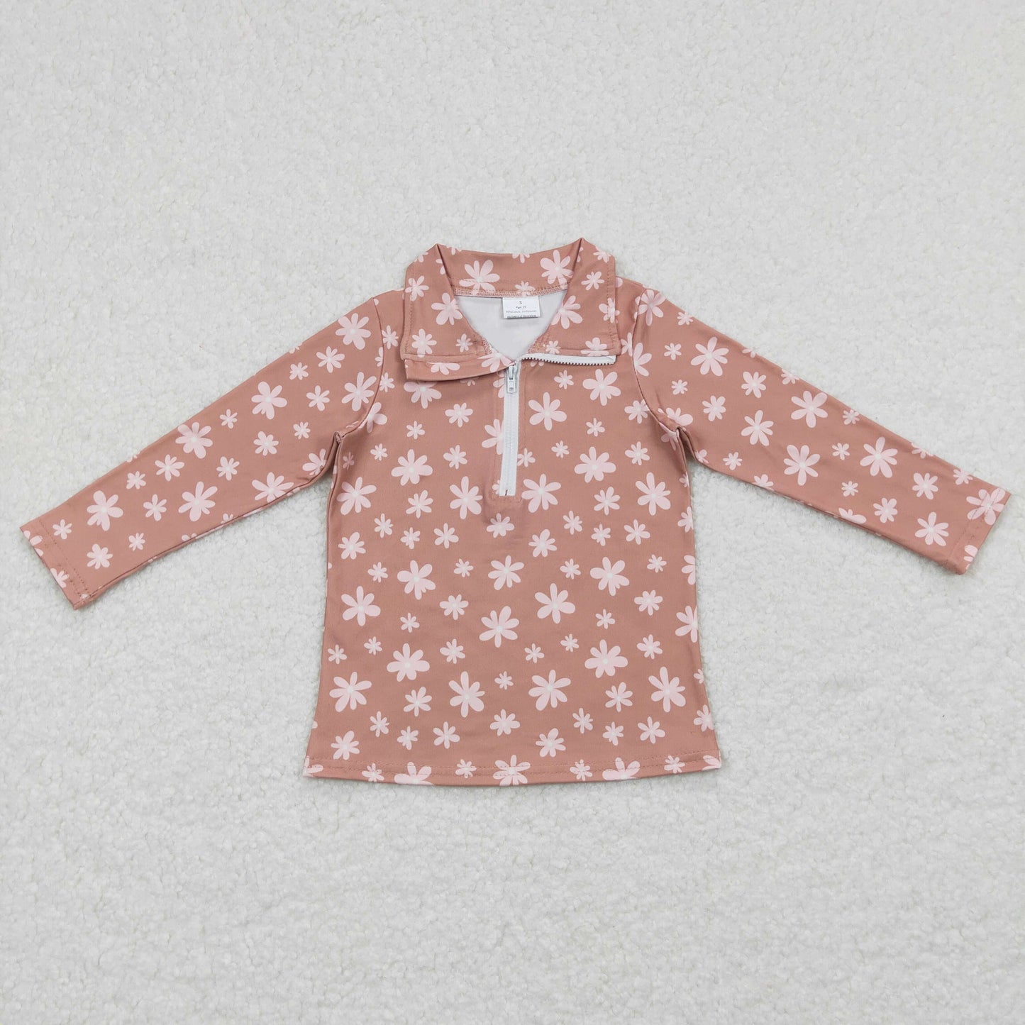 Sibling Baby Girls Boutique Flowers Checked Long Sleeves Half Zipper Pullovers Tops