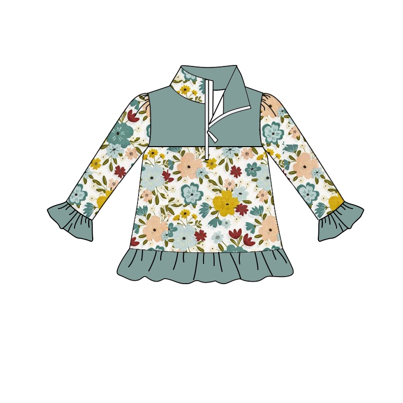 Baby Girls Green Flowers Zip Pullovers Tops preorder