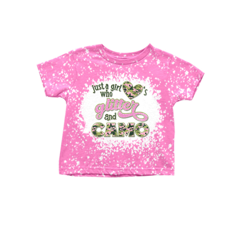 Baby Girls Pink Camo Glitter Short Sleeve Tee Shirts Tops Preorder