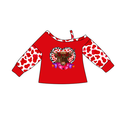 Baby Girls Red Western Highland Cow Long Sleeve Tee Shirts Tops Preorder