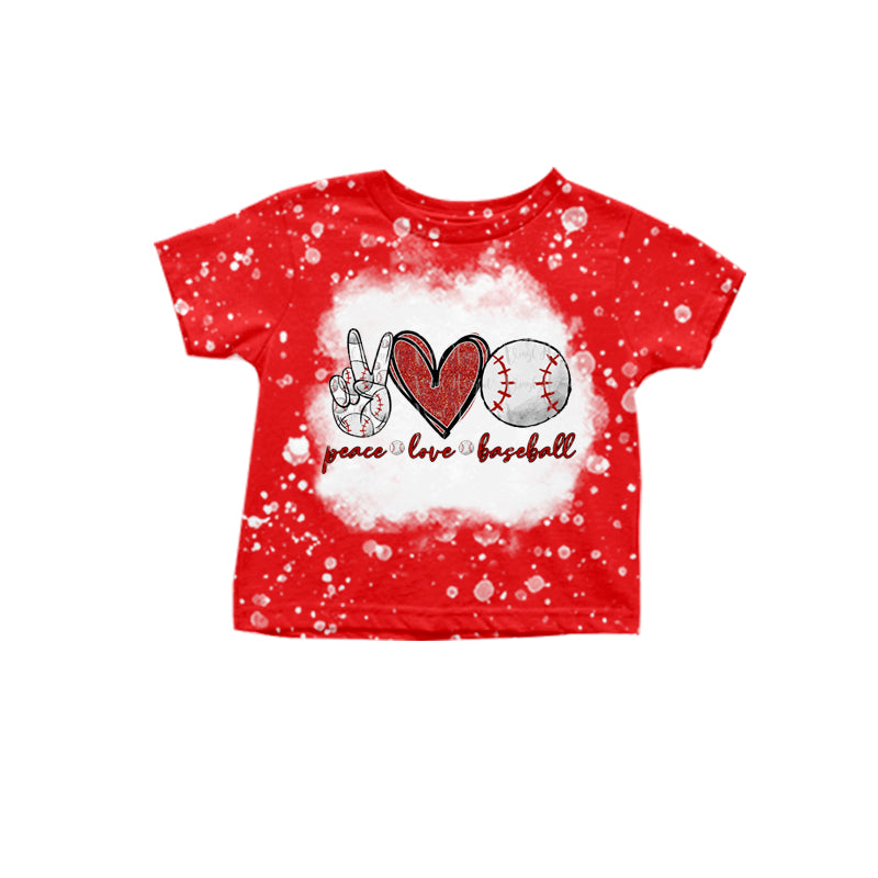 Baby Girls Red Peace Love Baseball Short Sleeve Tee Shirts Tops Preorder