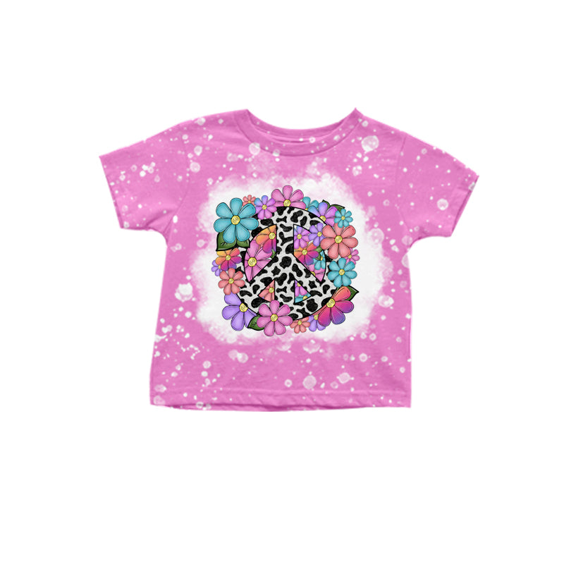 Baby Girls Pink Peace Flowers Short Sleeve Tee Shirts Tops Preorder