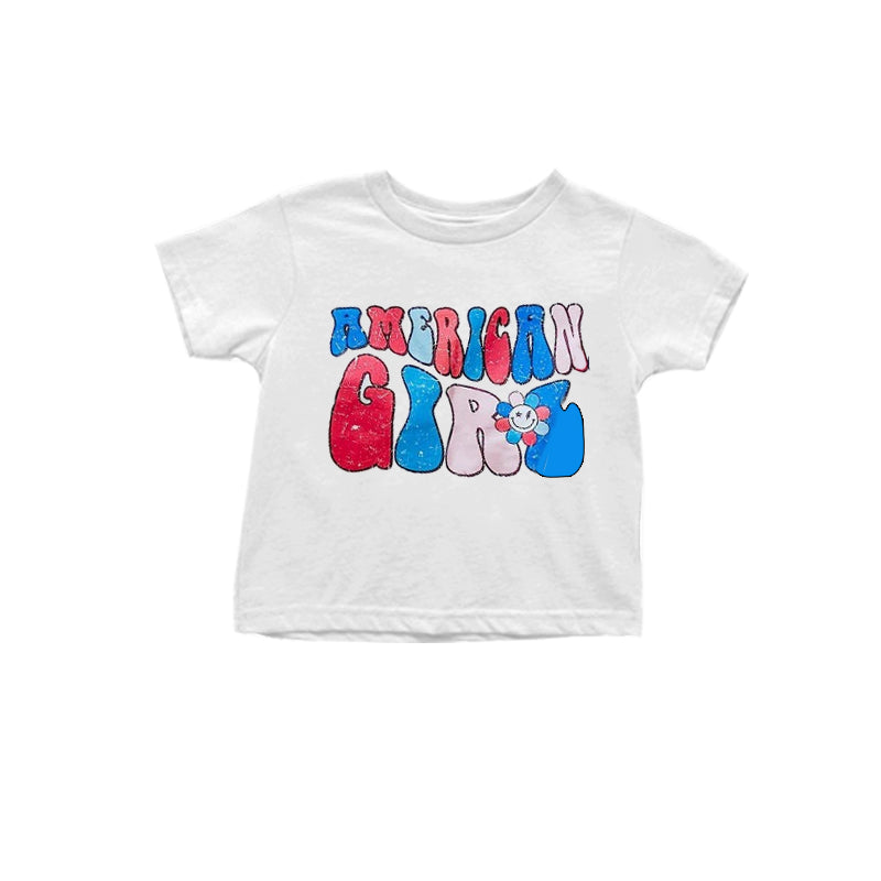 Baby Toddler 4th Of July USA Girl White Short Sleeve Tee Shirts Tops preorder