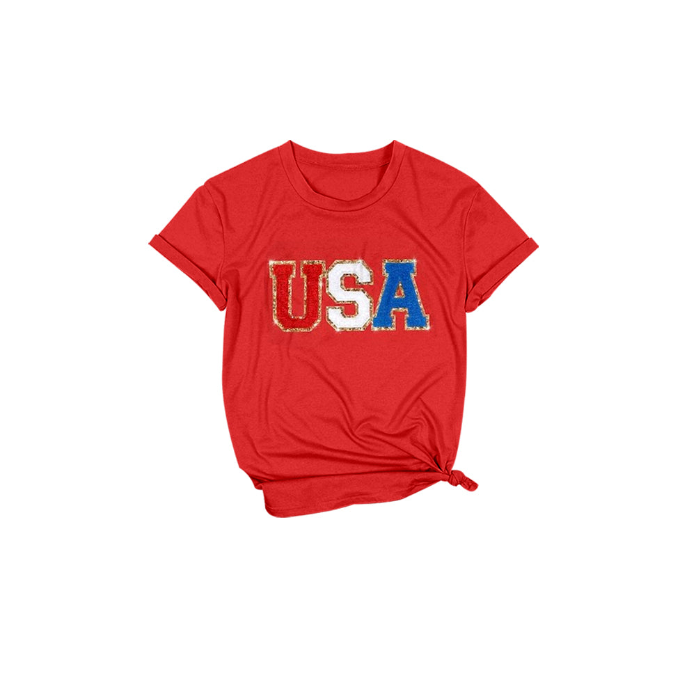 Baby Girls Red USA 4th Of July Short Sleeve Tee Shirts Tops Preorder