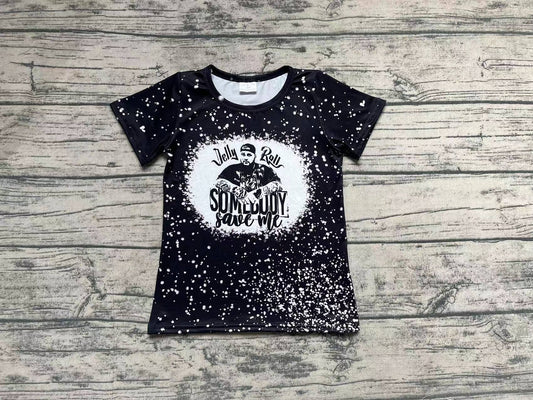 Baby Girls Black Singer Bleached Short Sleeve Tee Shirts Tops