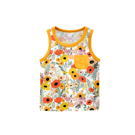 Baby Girls Yellow Spring Flowers Pocket Tee Shirts Tops Preorder