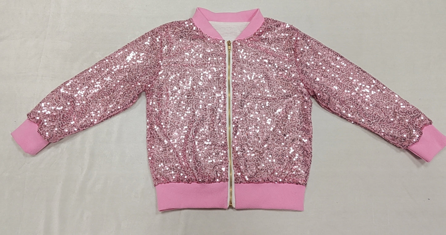Baby Girls Pink Concert Wear Singer Color Long Sleeve Sequin Jackets Preorder