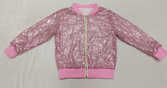 Baby Girls Pink Concert Wear Singer Color Long Sleeve Sequin Jackets Preorder