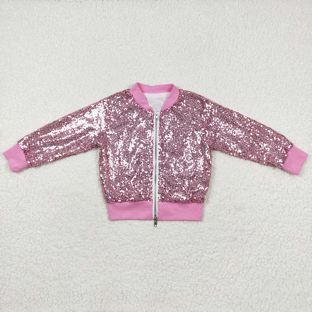 Baby Girls Pink Concert Wear Singer Long Sleeve Sequin Jackets