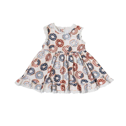 Baby Girls 4th Of July Donuts Sleeveless Tunic Tops Preorder