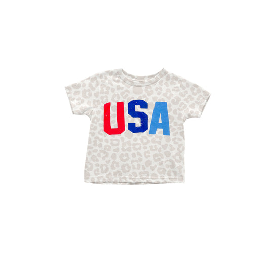 Baby Girls Leopard USA Short Sleeve Tee Shirts Tops Preorder